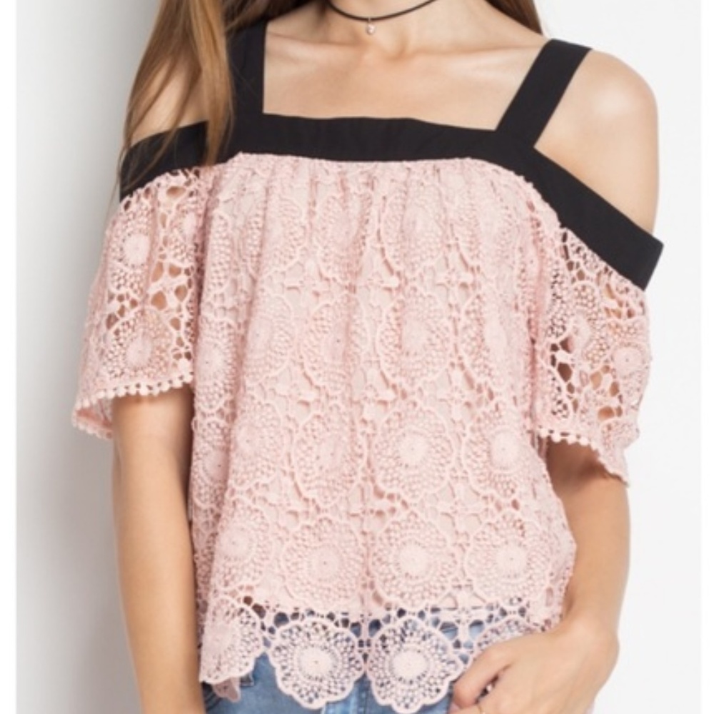SALE! NWT Pink Lace Black Off Shoulder Top S M L